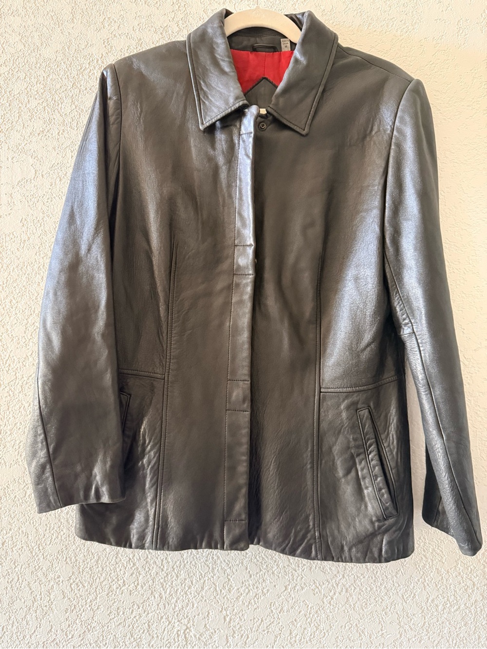 PRESTON & YORK Vintage Black Leather Lamb Skin Pockets Zip Up Womens Jacket Sz M